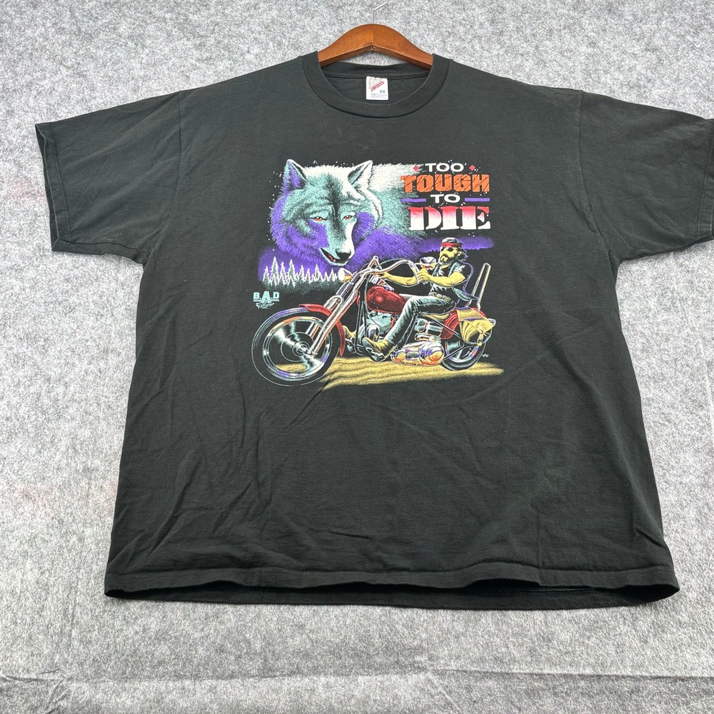 Vintage Jerzees Sturgis 98 Too Tough To Die Wolf Biker T-Shirt Mens 2XL  USA